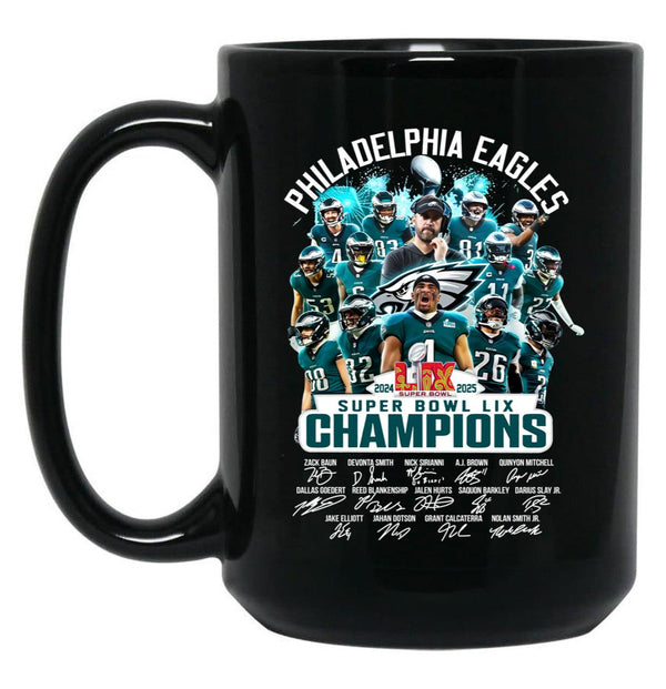 Philadelphia Eagles Super Bowl LIX 2025 Champions Black Coffee Mug, Gift Coffee Mug - Black