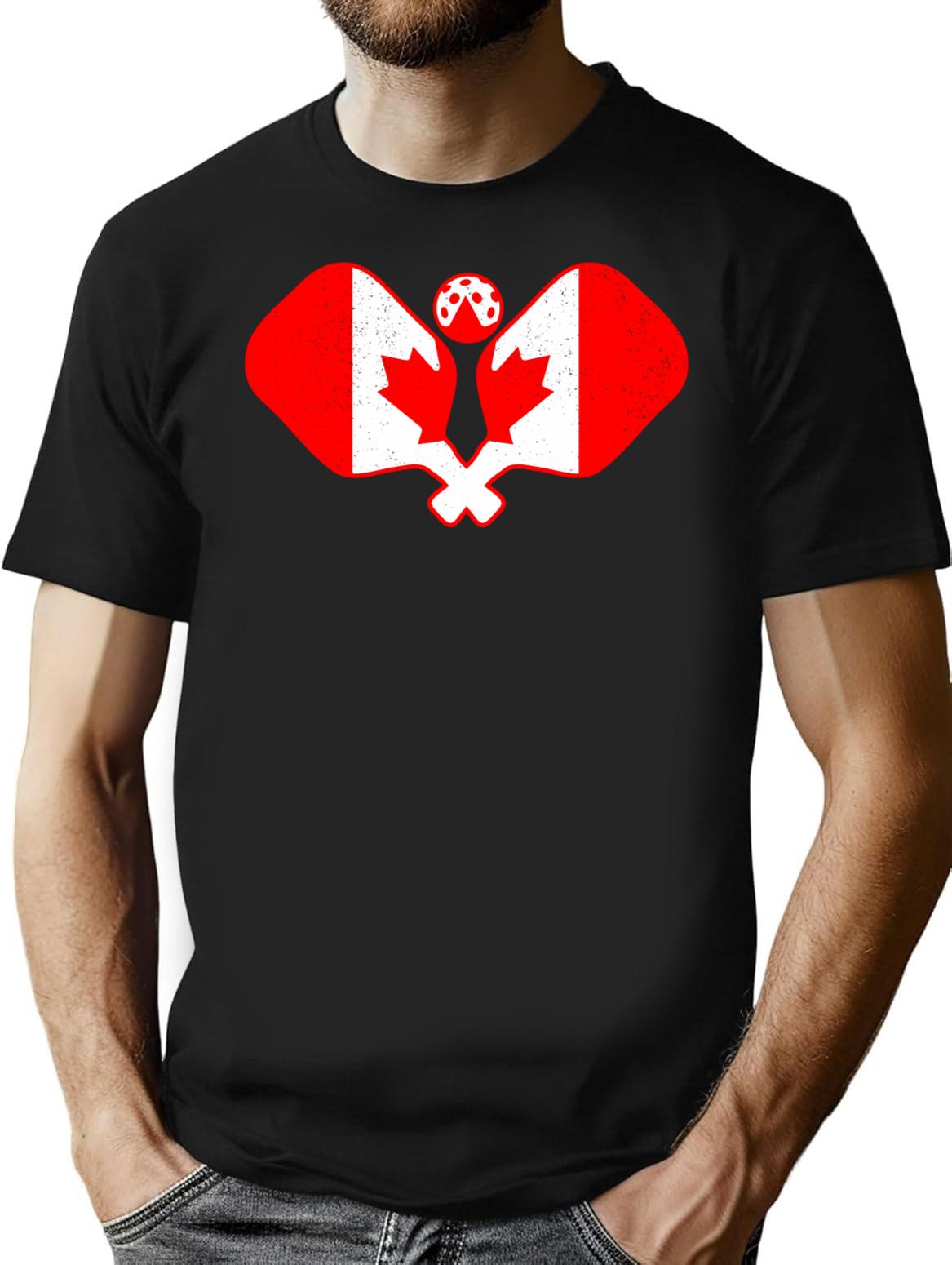 Pickleball Canada Flag (1) T-Shirt for Men & Women, T-Shirts Graphic Tee - Black