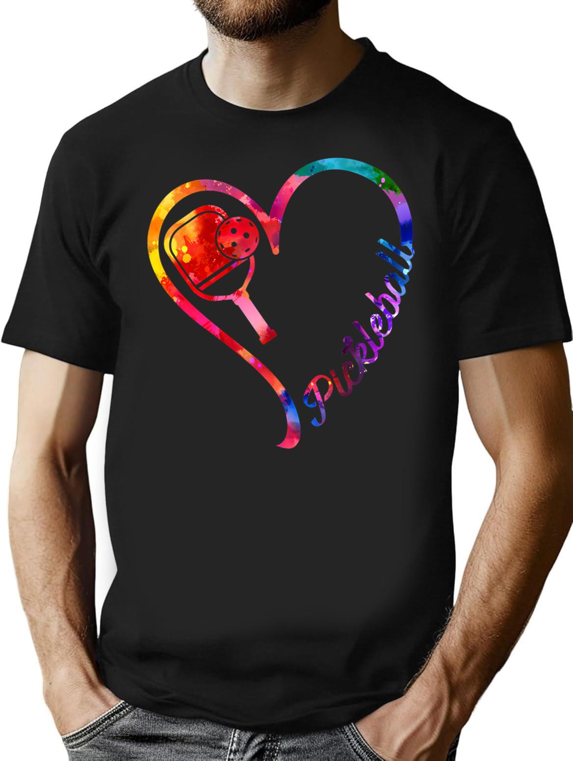 Pickleball Heart T-Shirt for Men & Women, T-Shirts Graphic Tee - Black