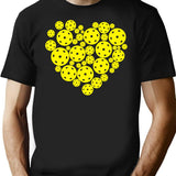 Pickleball Yellow Heart Retro Player T-Shirt for Men & Women, T-Shirts Graphic Tee - Black