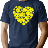 Pickleball Yellow Heart Retro Player T-Shirt for Men & Women, T-Shirts Graphic Tee - Navy