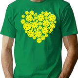 Pickleball Yellow Heart Retro Player T-Shirt for Men & Women, T-Shirts Graphic Tee - Green