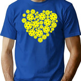 Pickleball Yellow Heart Retro Player T-Shirt for Men & Women, T-Shirts Graphic Tee - Blue