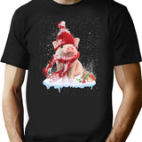 Pig Cute Welcome Merry Christmas T-Shirt for Men & Women, T-Shirts Graphic Tee - Black