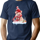 Pig Cute Welcome Merry Christmas T-Shirt for Men & Women, T-Shirts Graphic Tee - Navy