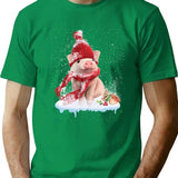 Pig Cute Welcome Merry Christmas T-Shirt for Men & Women, T-Shirts Graphic Tee - Green