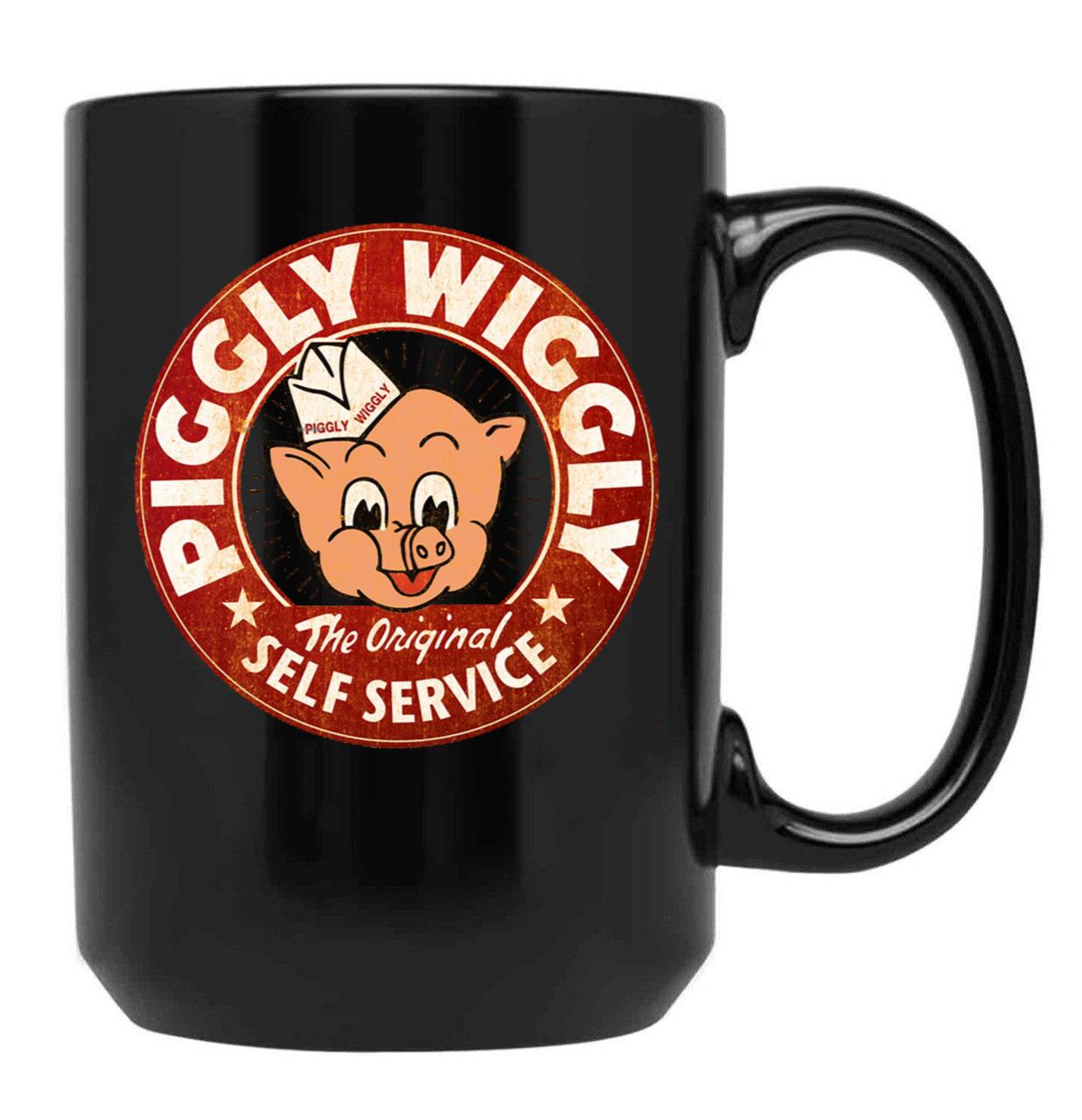 Piggly Wiggly Self Service Worn 4677 Black Coffee Mug, Gift Coffee Mug
