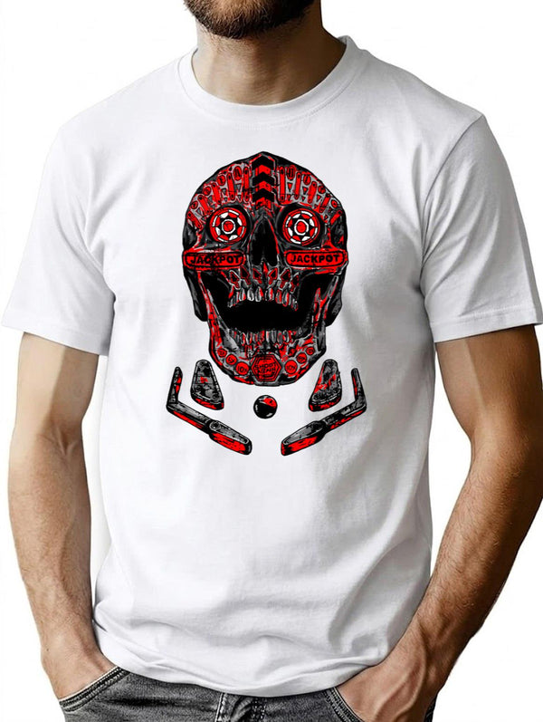 Pinball Skull T-Shirt for Men & Women, T-Shirts Graphic Tee - White