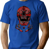 Pinball Skull T-Shirt for Men & Women, T-Shirts Graphic Tee - Blue