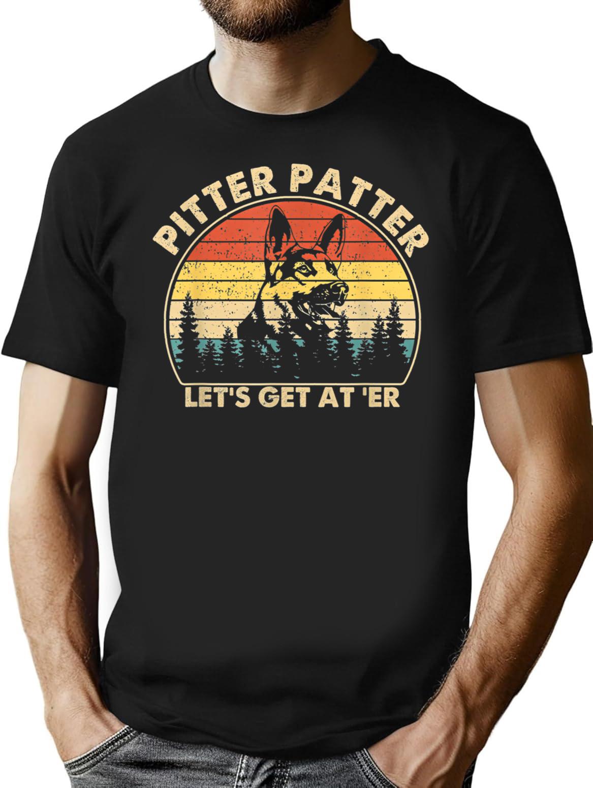 Pitter Patter German Shepherd Dog Funny Vintage Retro T-Shirt for Men & Women, T-Shirts Graphic Tee - Black