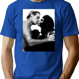 Planet Ape Kiss T-Shirt for Men & Women, T-Shirts Graphic Tee - Blue
