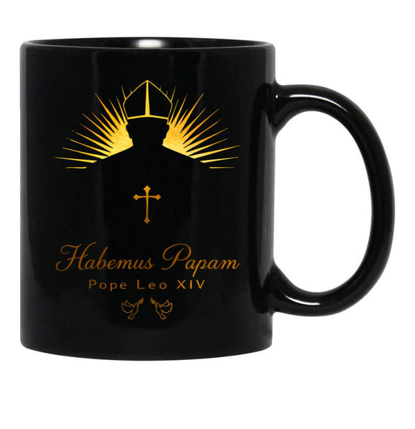 Pope Leo Xiv Habemus Papam In Gold Black Coffee Mug - Black