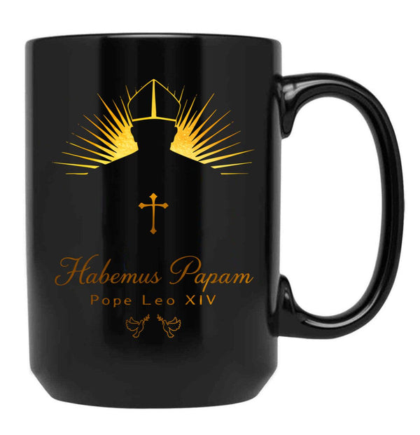 Pope Leo Xiv Habemus Papam In Gold Black Coffee Mug - Black