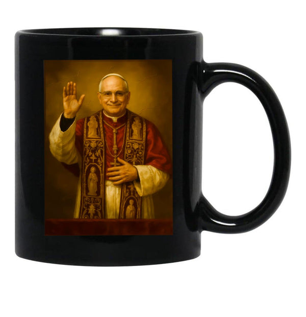 Pope Leo Xiv Retro Art Black Coffee Mug - Black