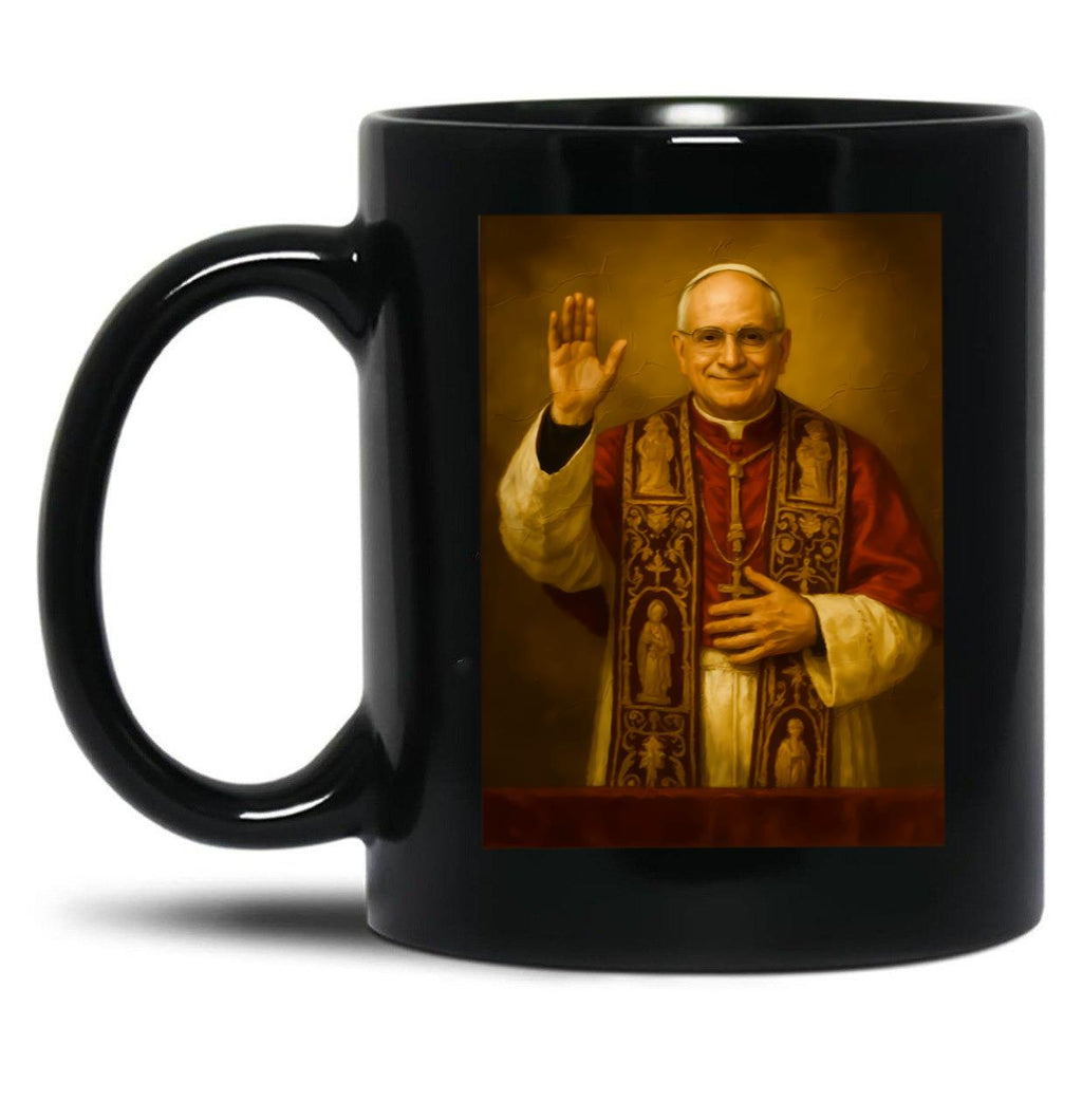 Pope Leo Xiv Retro Art Black Coffee Mug
