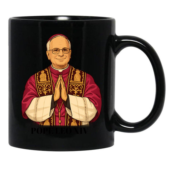 Pope Stylized Pope Leo Xiv Black Coffee Mug - Black