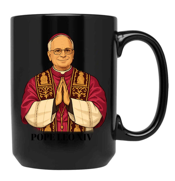 Pope Stylized Pope Leo Xiv Black Coffee Mug - Black