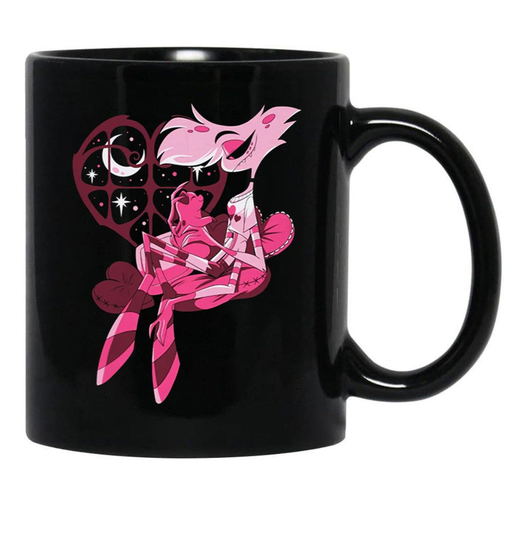 Popomu Angel Dust and Fat Nugget Valentines Night - Hazbin Hotel Essential Black Coffee Mug, Gift Coffee Mug - Black