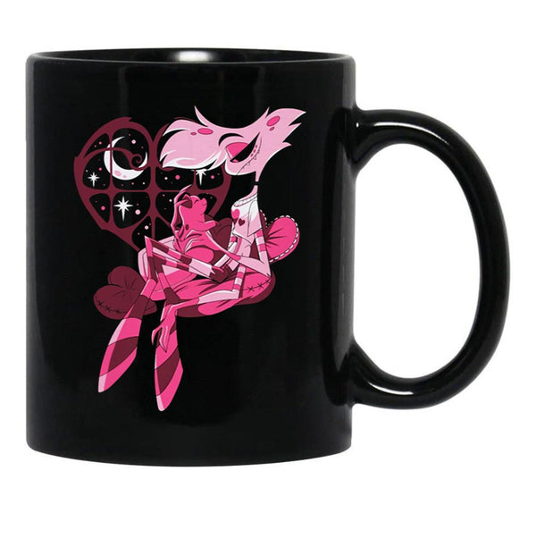 Popomu Angel Dust and Fat Nugget Valentines Night - Hazbin Hotel Essential Black Coffee Mug, Gift Coffee Mug - Black