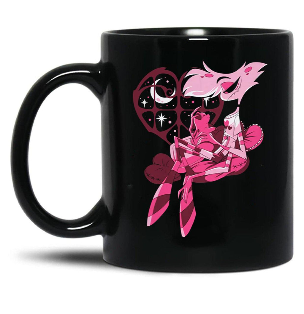 Popomu Angel Dust and Fat Nugget Valentines Night - Hazbin Hotel Essential Black Coffee Mug, Gift Coffee Mug