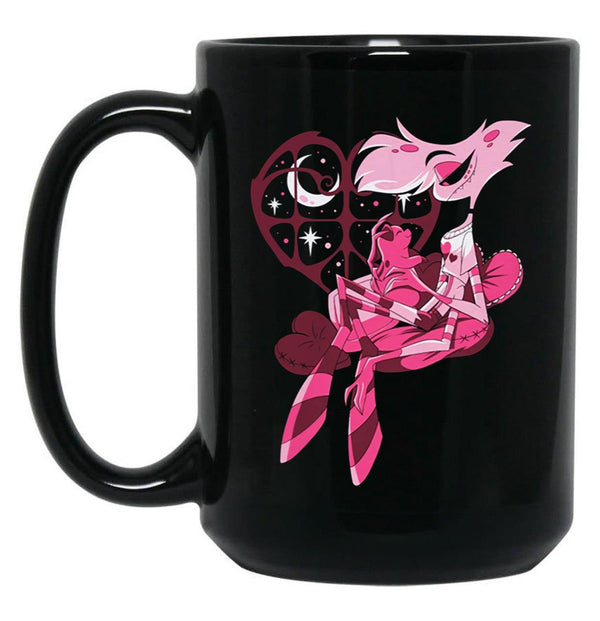 Popomu Angel Dust and Fat Nugget Valentines Night - Hazbin Hotel Essential Black Coffee Mug, Gift Coffee Mug - Black