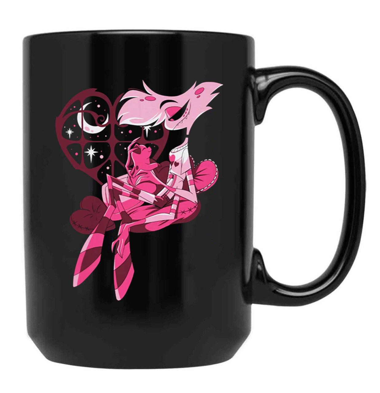 Popomu Angel Dust and Fat Nugget Valentines Night - Hazbin Hotel Essential Black Coffee Mug, Gift Coffee Mug