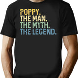 Poppy The Man The Myth The Legend Father'S Day Gift For Grandpa Funny Vintage T-Shirt for Men & Women, T-Shirts Graphic Tee - Black