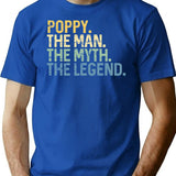 Poppy The Man The Myth The Legend Father'S Day Gift For Grandpa Funny Vintage T-Shirt for Men & Women, T-Shirts Graphic Tee - Blue