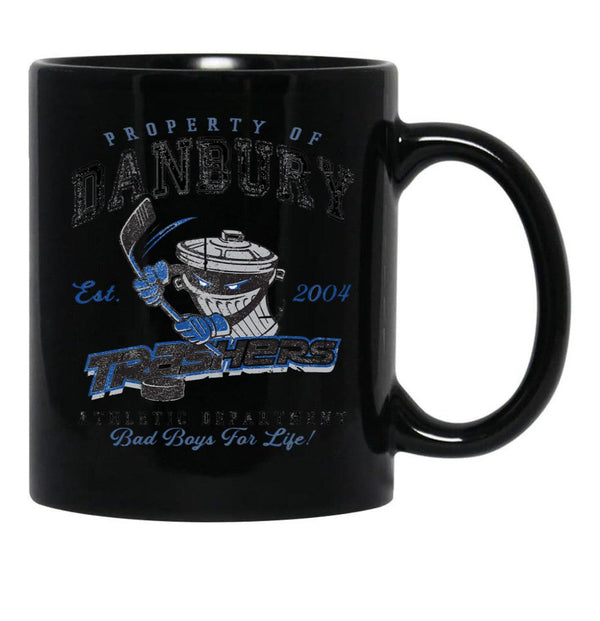 Property of Danbury Trashers Worn lts Baseball ¾ Sleeve Black Coffee Mug, Gift Coffee Mug - Black