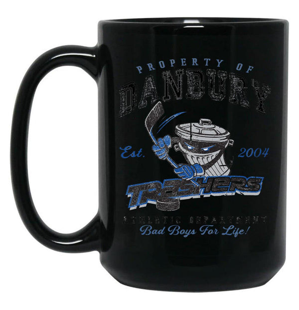 Property of Danbury Trashers Worn lts Baseball ¾ Sleeve Black Coffee Mug, Gift Coffee Mug - Black