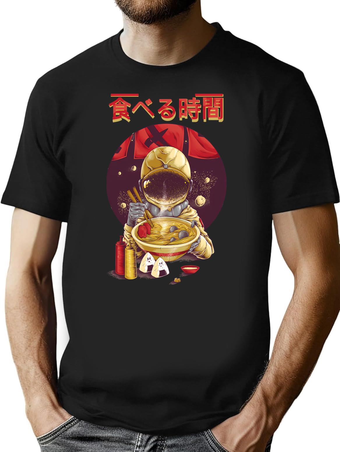 Ramen Astronaut Vintage Kawaii Otaku Japanese Noodles T-Shirt for Men & Women, T-Shirts Graphic Tee - Black