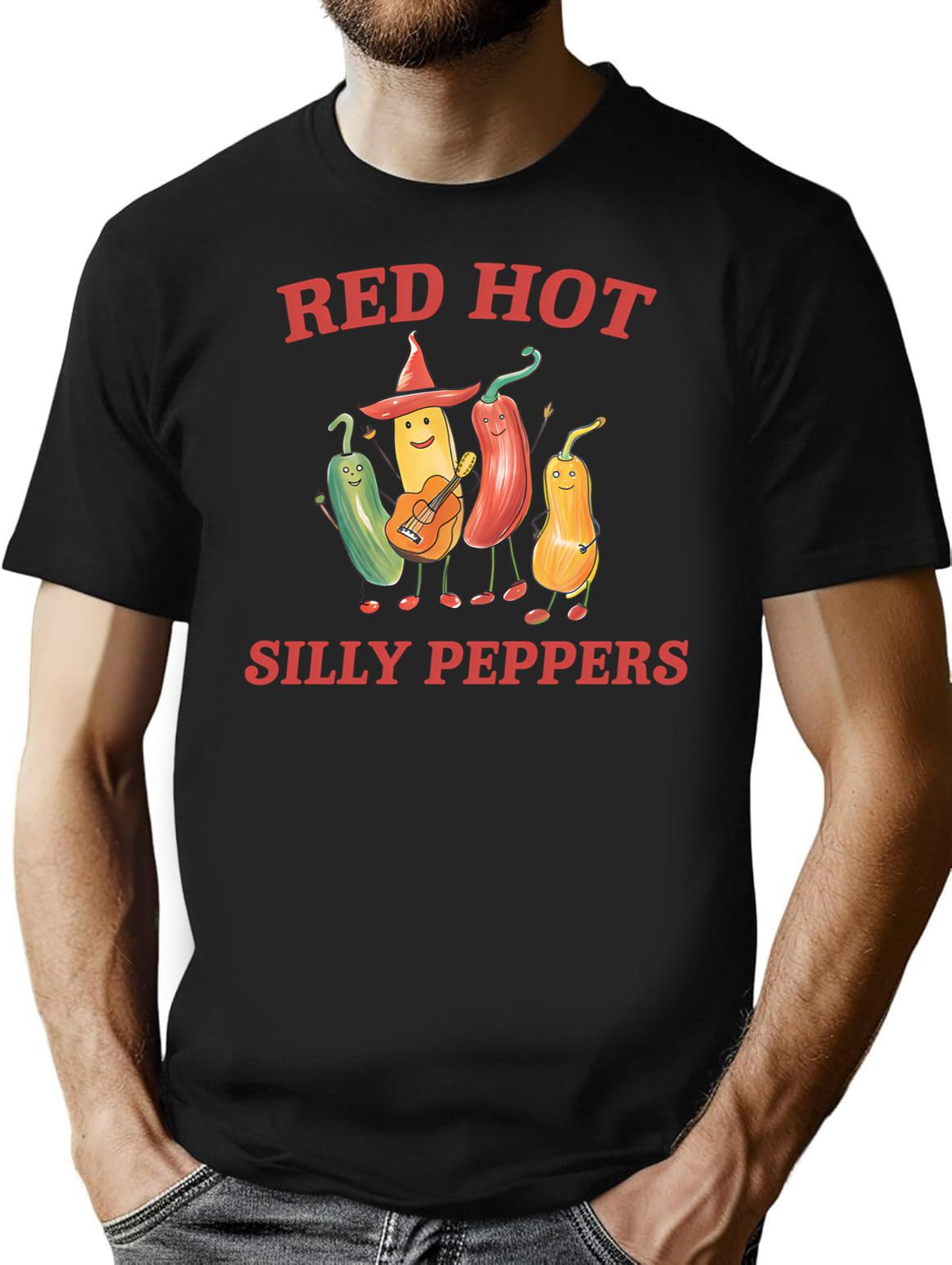 Red Hot Silly Peppers Shirt Unisex T Shirt Funny T Shirt Meme T Shirt Weird T Shirt Silly T-Shirt for Men & Women, T-Shirts Graphic Tee - Black
