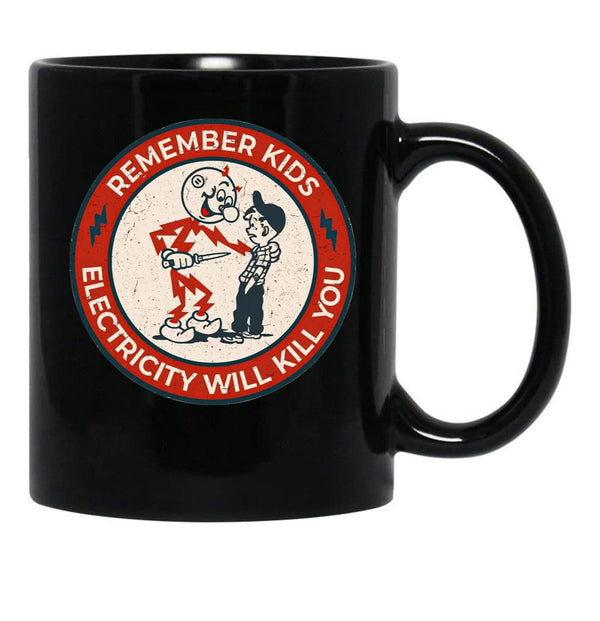 Reddy Kilowatt Electricity Will Kill You Vintage Black Coffee Mug, Gift Coffee Mug - Black