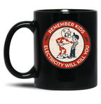 Reddy Kilowatt Electricity Will Kill You Vintage Black Coffee Mug, Gift Coffee Mug