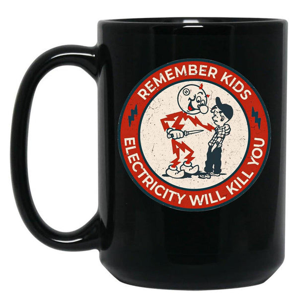 Reddy Kilowatt Electricity Will Kill You Vintage Black Coffee Mug, Gift Coffee Mug - Black