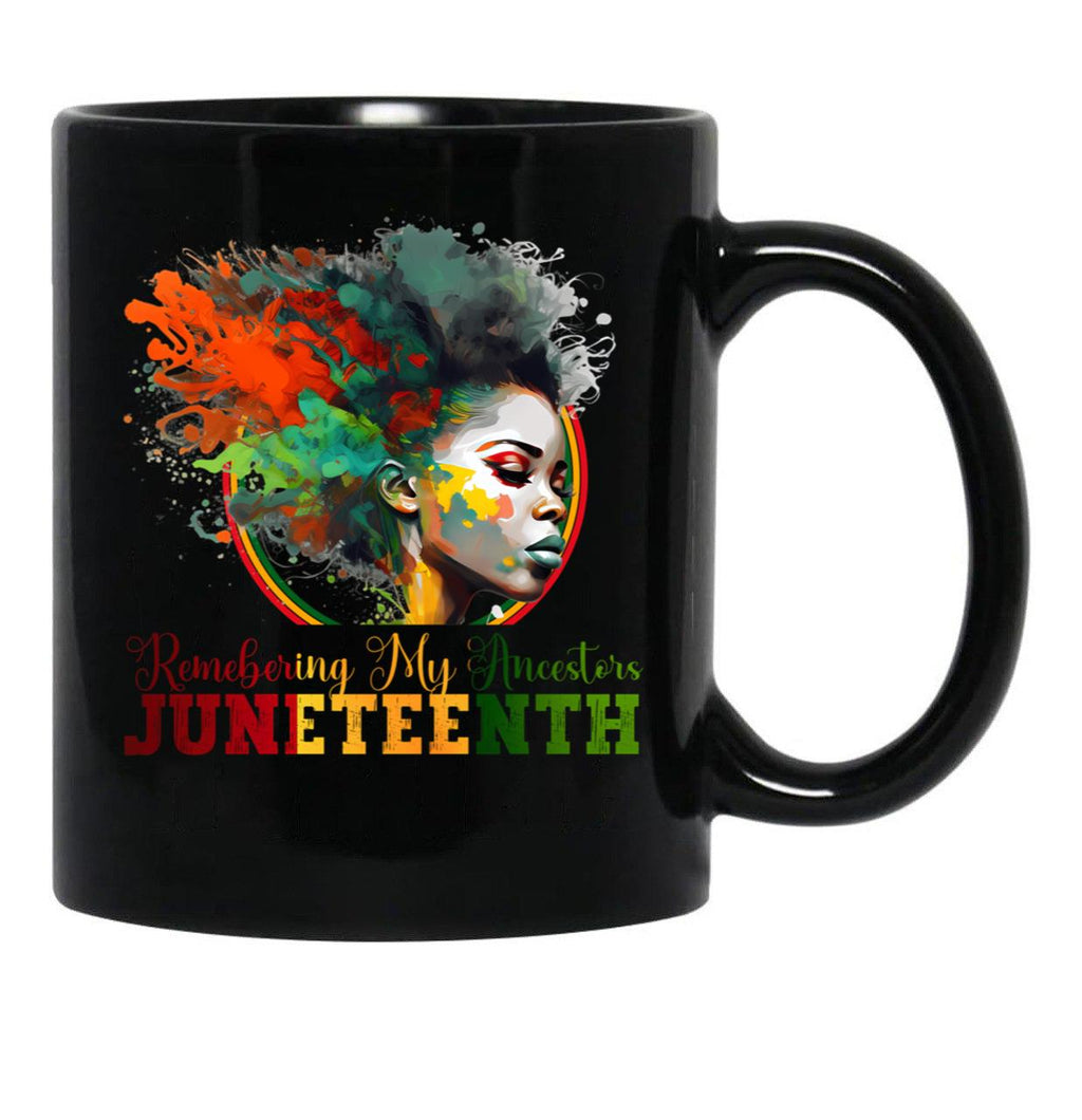Remembering My Ancestors Juneteenth (1) Black Coffee Mug - Black
