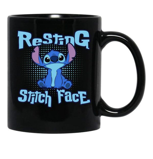Resting Stitch Face Black Coffee Mug, Gift Coffee Mug - Black