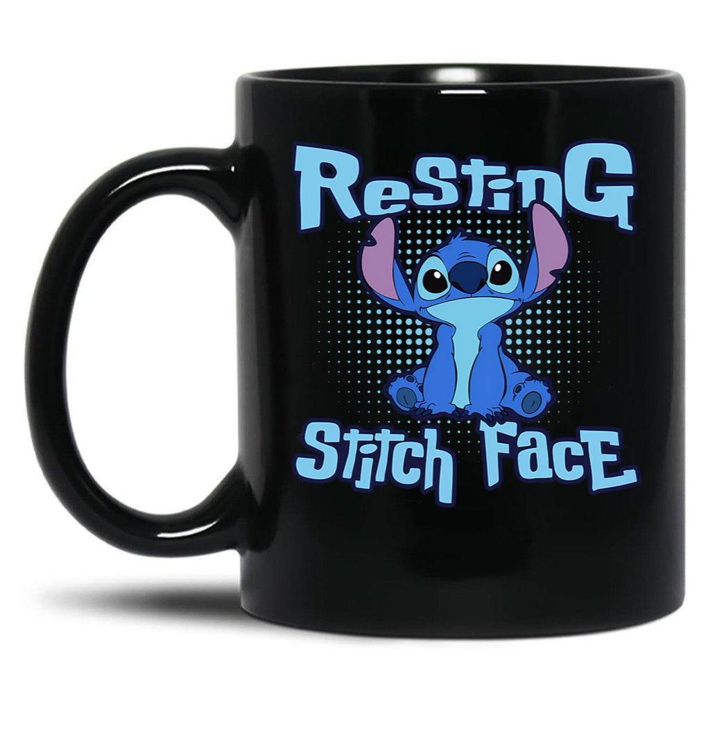 Resting Stitch Face Black Coffee Mug, Gift Coffee Mug