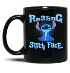 Resting Stitch Face Black Coffee Mug, Gift Coffee Mug