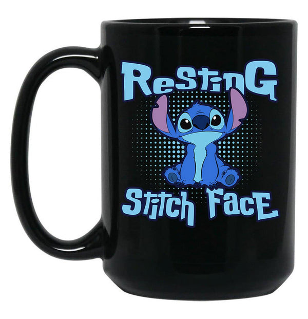 Resting Stitch Face Black Coffee Mug, Gift Coffee Mug - Black