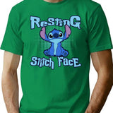 Resting Stitch Face Premium Heavyweight Cotton T-Shirt - Green