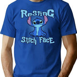 Resting Stitch Face Premium Heavyweight Cotton T-Shirt - Blue
