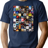 Retro Album Cover Collage T-Shirt for Men & Women, T-Shirts Graphic Tee - Navy