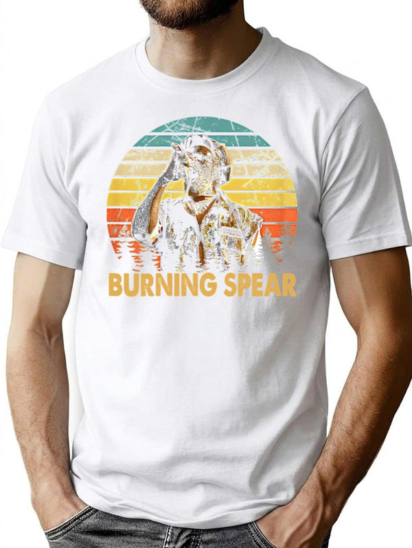 Retro Burning Art Spear Music Jamaican Singers Premium Heavyweight Cotton T-Shirt - White