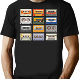 Retro Cassette Tapes Black Background T-Shirt for Men & Women, T-Shirts Graphic Tee - Black