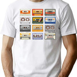 Retro Cassette Tapes Black Background T-Shirt for Men & Women, T-Shirts Graphic Tee - White