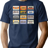 Retro Cassette Tapes Black Background T-Shirt for Men & Women, T-Shirts Graphic Tee - Navy