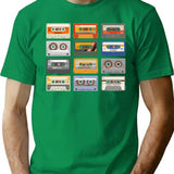 Retro Cassette Tapes Black Background T-Shirt for Men & Women, T-Shirts Graphic Tee - Green
