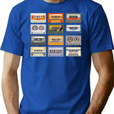 Retro Cassette Tapes Black Background T-Shirt for Men & Women, T-Shirts Graphic Tee - Blue