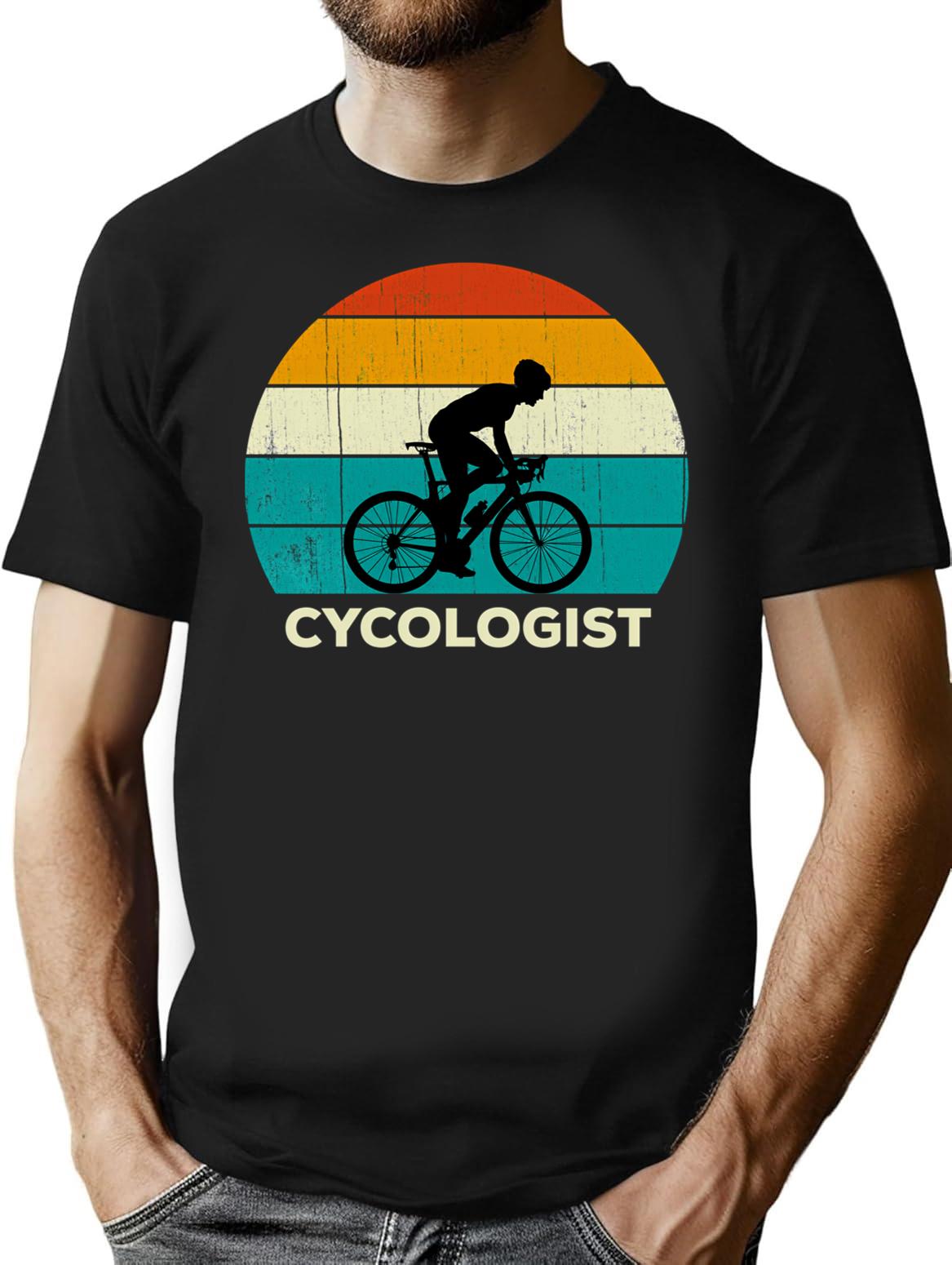 Retro Cycologist - Funny Cycling Cyclist T-Shirt for Men & Women, T-Shirts Graphic Tee - Black
